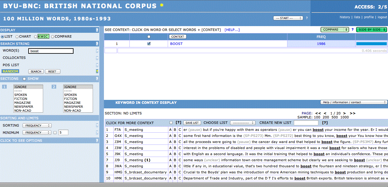 Corpus overview with boost