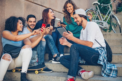 students on phones