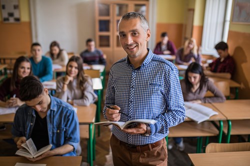 teacher in class with students