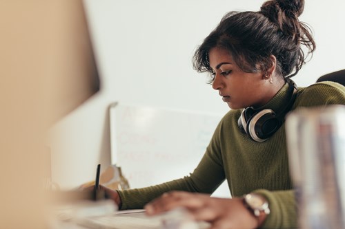 student with headphones