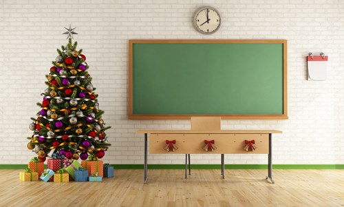 classroom with christmas tree